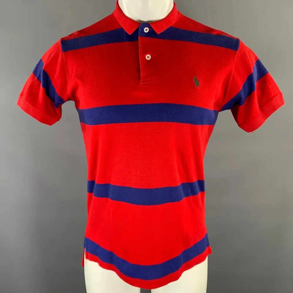 RALPH LAUREN Size M Navy Red Logo Cotton Mini Collar Polo